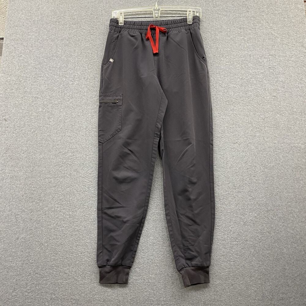 FIGS Zamora Jogger Scrub Pants Women’s S Graphite Gray Red Drawstring Cargo 1873